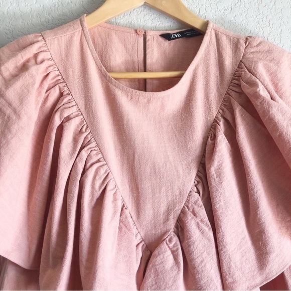 Zara Ruffle Yoke Cotton Blouse Cotton Peach - Picture 6 of 11
